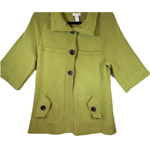 Chicos Sweater Cardigan Jacket Womens Sz 1 Medium Lime Green Button Front - Picture 2 of 7